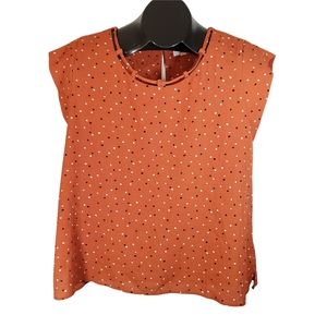 Mine Women's Orange Polka Dot Short Sleeve Blouse EUC